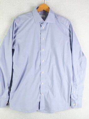 Eton Contemporary Dress Shirt Mens 42 16.5 Blue Orange Check Spread Collar